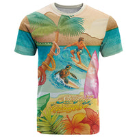 Surfing Paradise Hawaii T Shirt Tropical Flowers Beachy Vibes LT14 Multicolor - Polynesian Pride