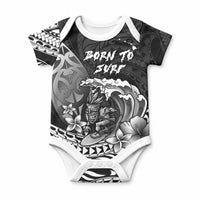 Hawaii Surfing Personalized Baby Onesie Born To Surf Tiki Hawaiian Pattern LT14 Black - Polynesian Pride
