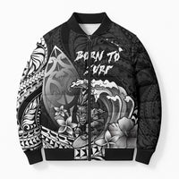 Hawaii Surfing Personalized Bomber Puffer Jacket Born To Surf Tiki Hawaiian Pattern LT14 Unisex Black - Polynesian Pride