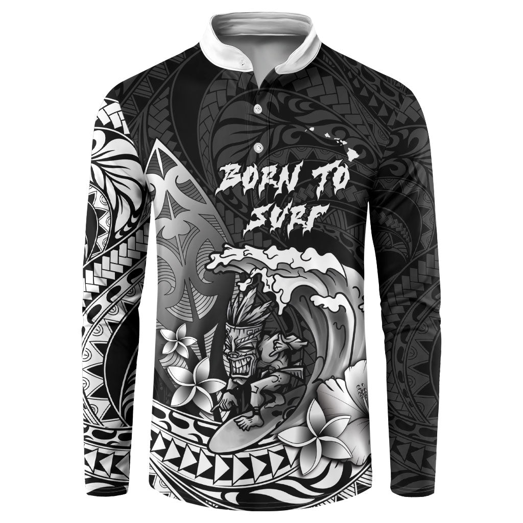 Hawaii Surfing Personalized Button Sweatshirt Born To Surf Tiki Hawaiian Pattern LT14 Black - Polynesian Pride