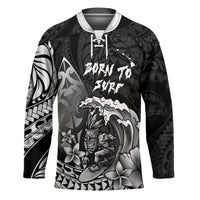 Hawaii Surfing Personalized Hockey Jersey Born To Surf Tiki Hawaiian Pattern LT14 Unisex Black - Polynesian Pride
