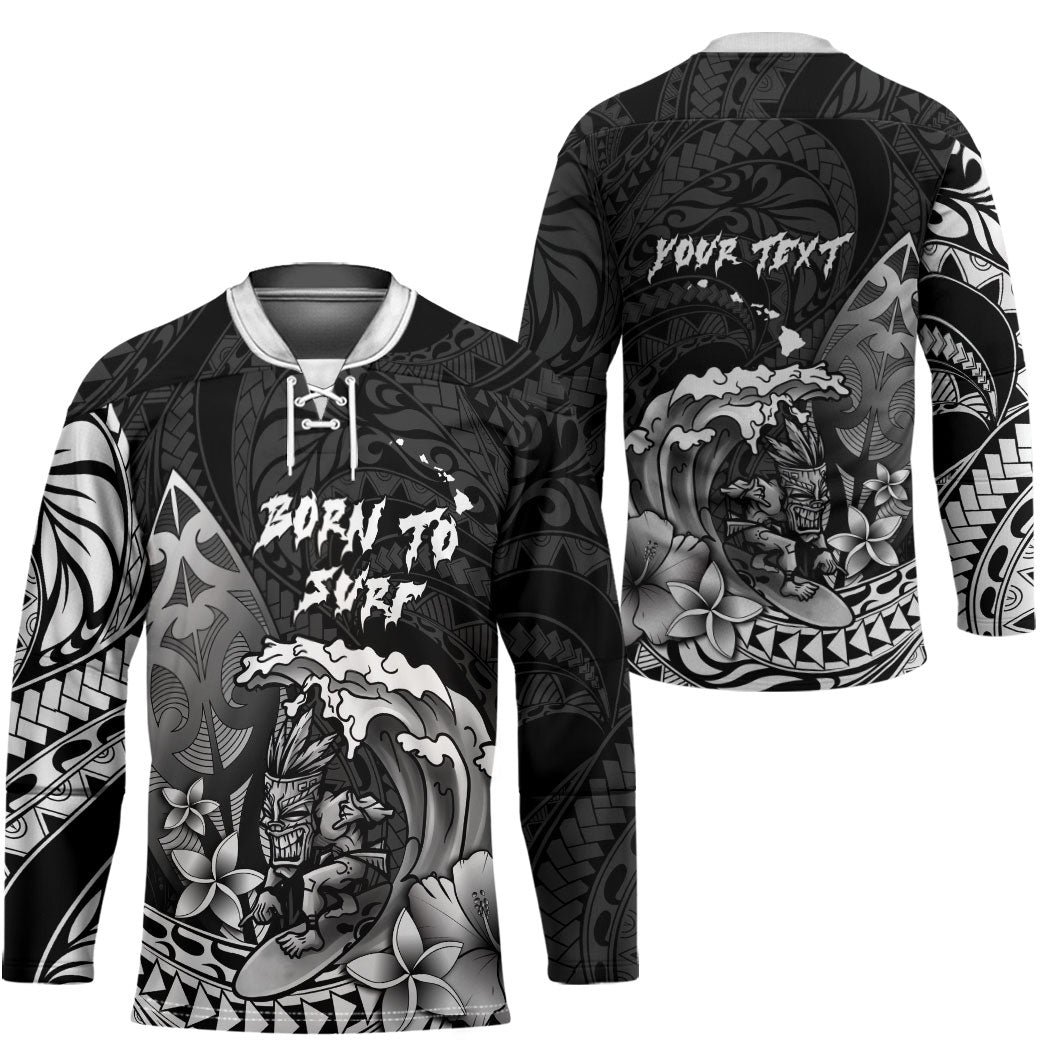 Hawaii Surfing Personalized Hockey Jersey Born To Surf Tiki Hawaiian Pattern LT14 - Polynesian Pride