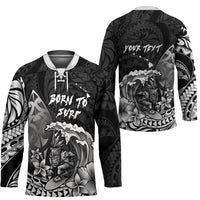 Hawaii Surfing Personalized Hockey Jersey Born To Surf Tiki Hawaiian Pattern LT14 - Polynesian Pride