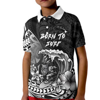 Hawaii Surfing Personalized Kid Polo Shirt Born To Surf Tiki Hawaiian Pattern LT14 Kid Black - Polynesian Pride