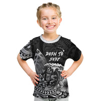 Hawaii Surfing Personalized Kid T Shirt Born To Surf Tiki Hawaiian Pattern LT14 Black - Polynesian Pride