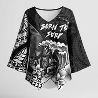 Hawaii Surfing Personalized Kimono Sleeve Blouse Born To Surf Tiki Hawaiian Pattern LT14 Female Black - Polynesian Pride