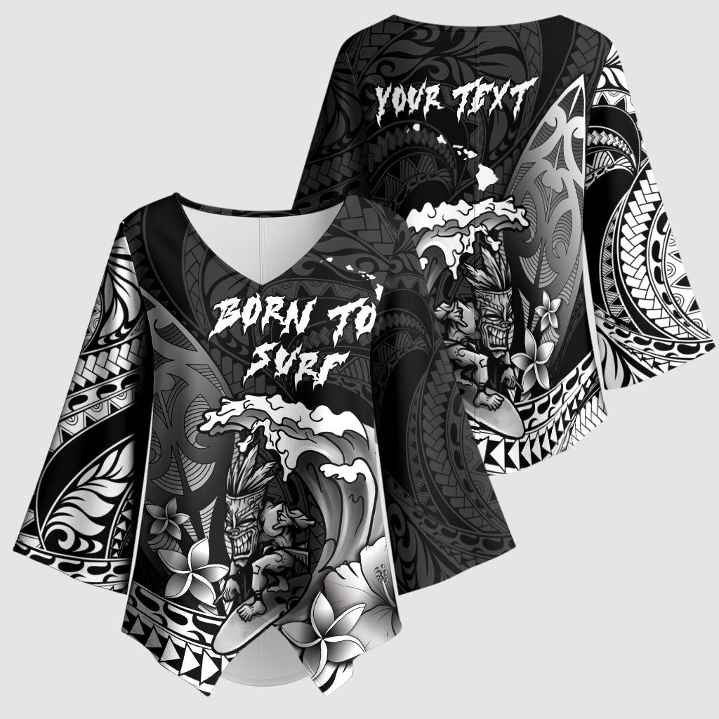 Hawaii Surfing Personalized Kimono Sleeve Blouse Born To Surf Tiki Hawaiian Pattern LT14 - Polynesian Pride