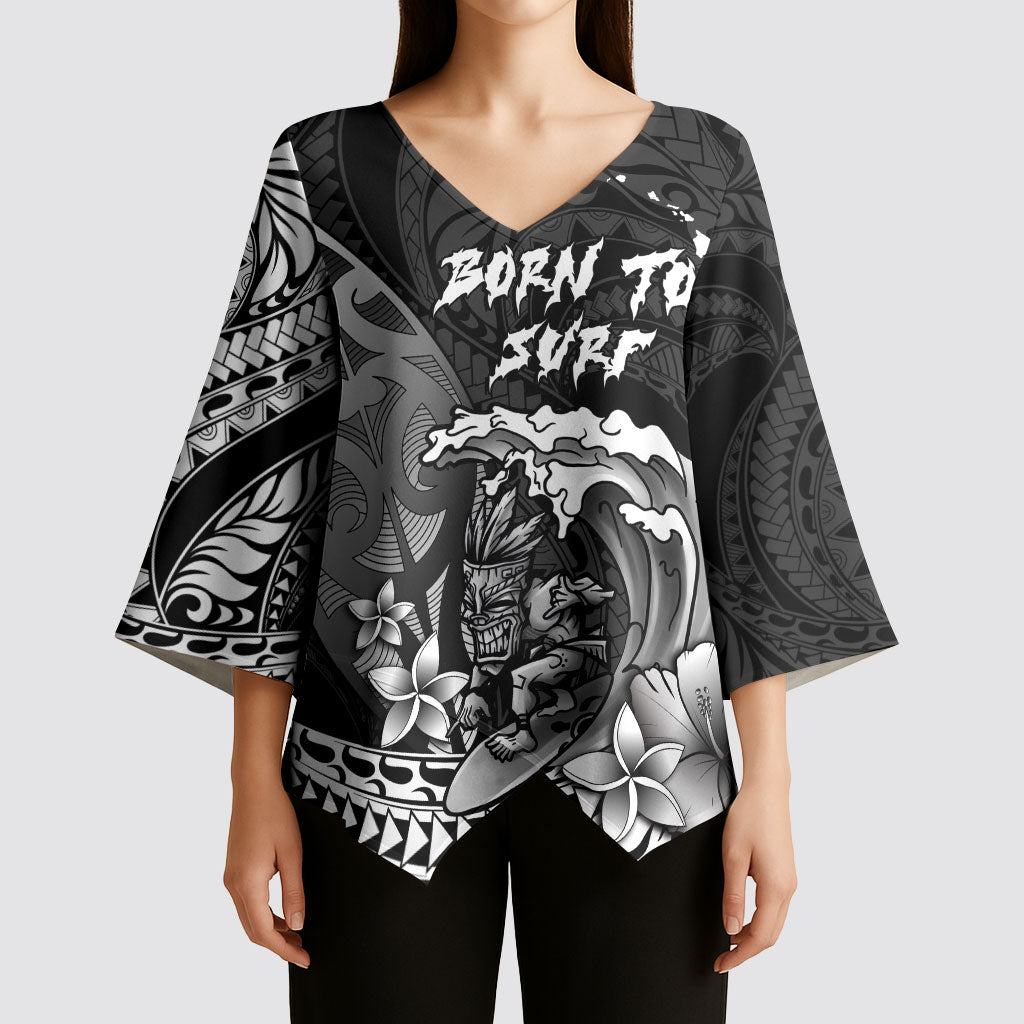 Hawaii Surfing Personalized Kimono Sleeve Blouse Born To Surf Tiki Hawaiian Pattern LT14 - Polynesian Pride