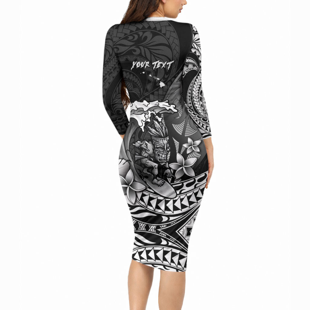 Hawaii Surfing Personalized Long Sleeve Bodycon Dress Born To Surf Tiki Hawaiian Pattern LT14 - Polynesian Pride