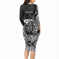 Hawaii Surfing Personalized Long Sleeve Bodycon Dress Born To Surf Tiki Hawaiian Pattern LT14 - Polynesian Pride