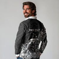 Hawaii Surfing Personalized Long Sleeve Polo Shirt Born To Surf Tiki Hawaiian Pattern LT14 - Polynesian Pride
