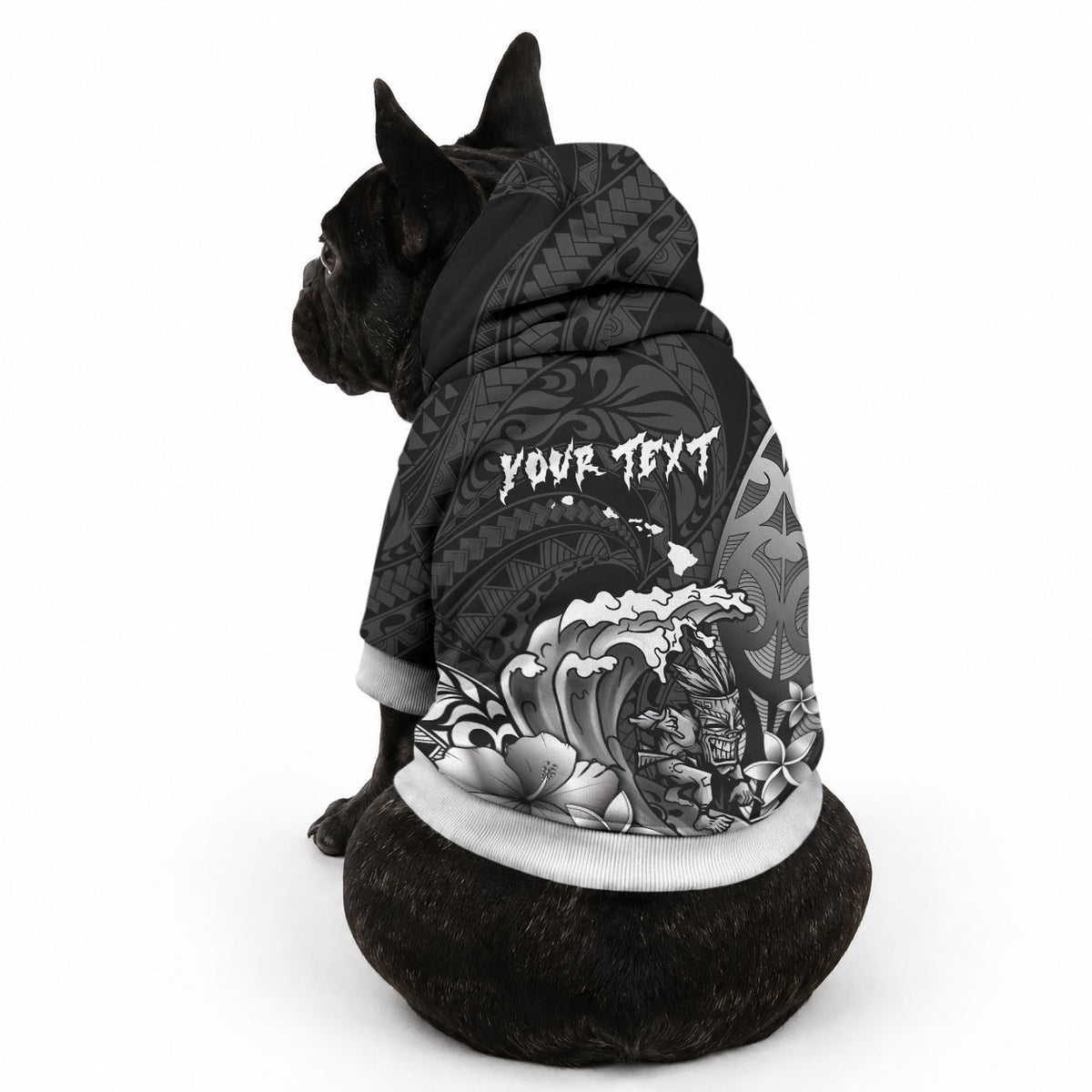 Hawaii Surfing Personalized Pet Hoodie Born To Surf Tiki Hawaiian Pattern LT14 - Polynesian Pride