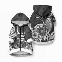 Hawaii Surfing Personalized Pet Hoodie Born To Surf Tiki Hawaiian Pattern LT14 Zip-up Black - Polynesian Pride