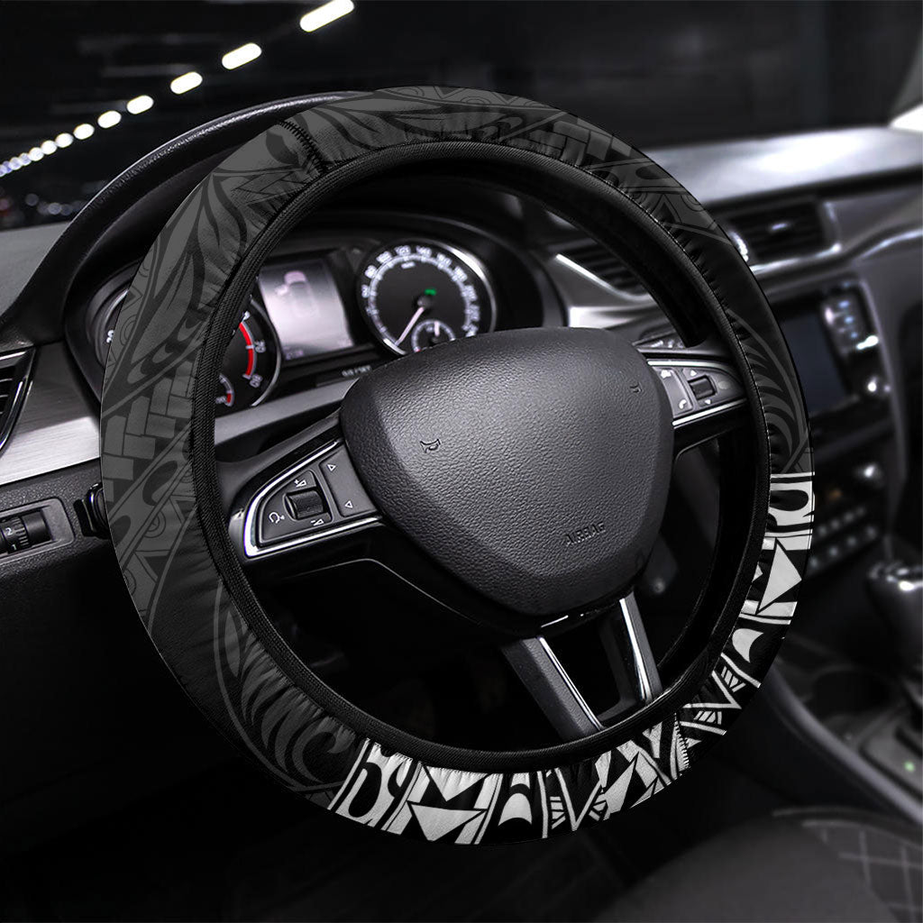 Hawaii Surfing Steering Wheel Cover Born To Surf Tiki Hawaiian Pattern LT14 Universal Fit Black - Polynesian Pride