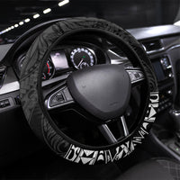 Hawaii Surfing Steering Wheel Cover Born To Surf Tiki Hawaiian Pattern LT14 Universal Fit Black - Polynesian Pride