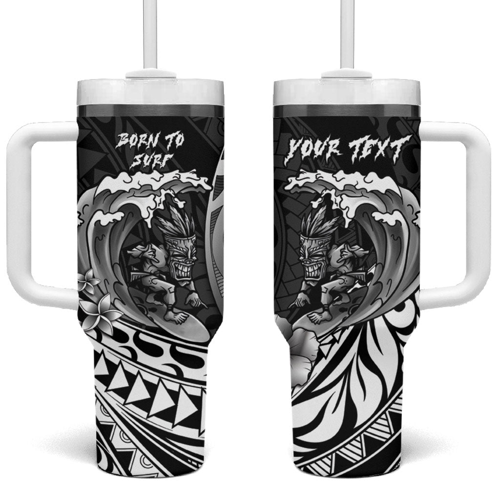 Hawaii Surfing Personalized Tumbler With Handle Born To Surf Tiki Hawaiian Pattern LT14 One Size: 40 oz Black - Polynesian Pride
