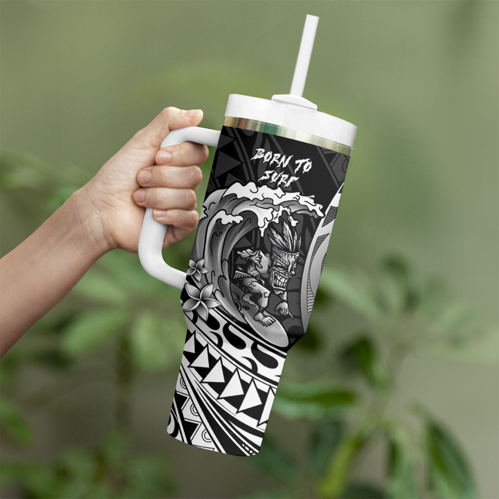 Hawaii Surfing Personalized Tumbler With Handle Born To Surf Tiki Hawaiian Pattern LT14 - Polynesian Pride