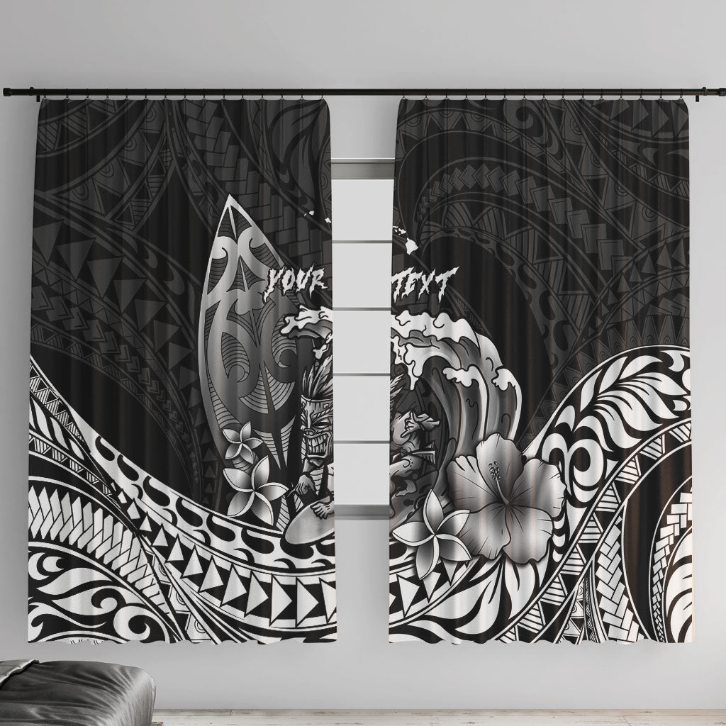 Hawaii Surfing Personalized Window Curtain Born To Surf Tiki Hawaiian Pattern LT14 With Hooks Black - Polynesian Pride