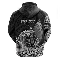 Hawaii Surfing Personalized Zip Hoodie Born To Surf Tiki Hawaiian Pattern LT14 - Polynesian Pride