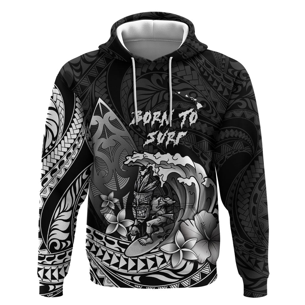 Hawaii Surfing Personalized Zip Hoodie Born To Surf Tiki Hawaiian Pattern LT14 Pullover Hoodie Black - Polynesian Pride