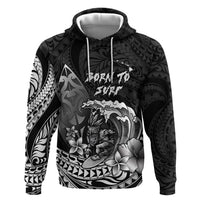 Hawaii Surfing Personalized Zip Hoodie Born To Surf Tiki Hawaiian Pattern LT14 Pullover Hoodie Black - Polynesian Pride