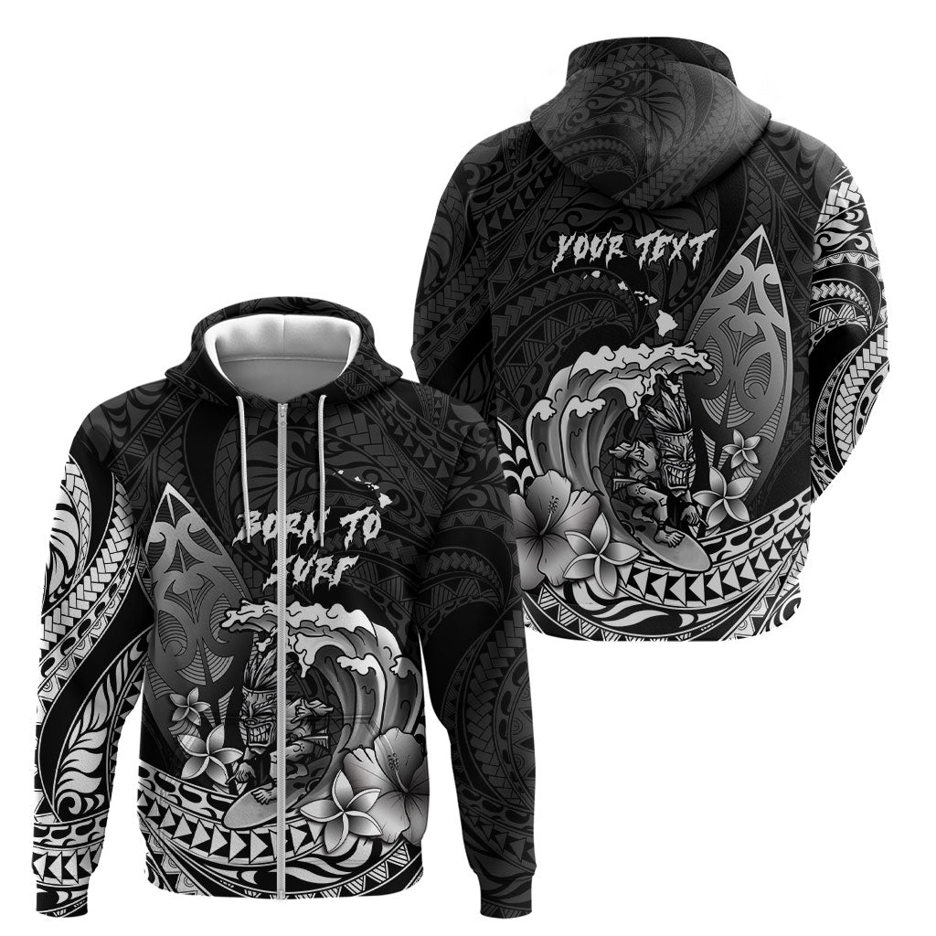 Hawaii Surfing Personalized Zip Hoodie Born To Surf Tiki Hawaiian Pattern LT14 - Polynesian Pride