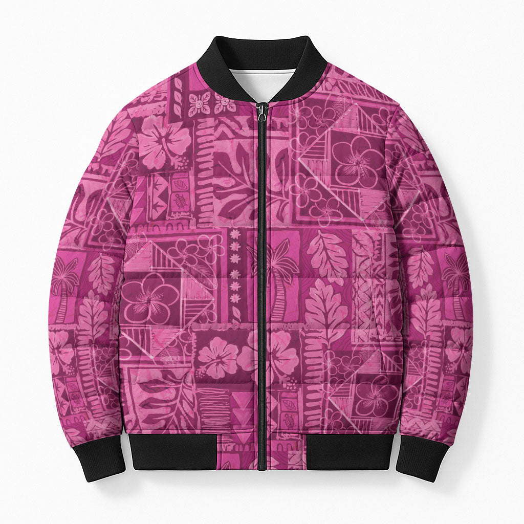 Hawaii Rainforest Beach Tropical Flowers Bomber Puffer Jacket LT14 Unisex Pink - Polynesian Pride