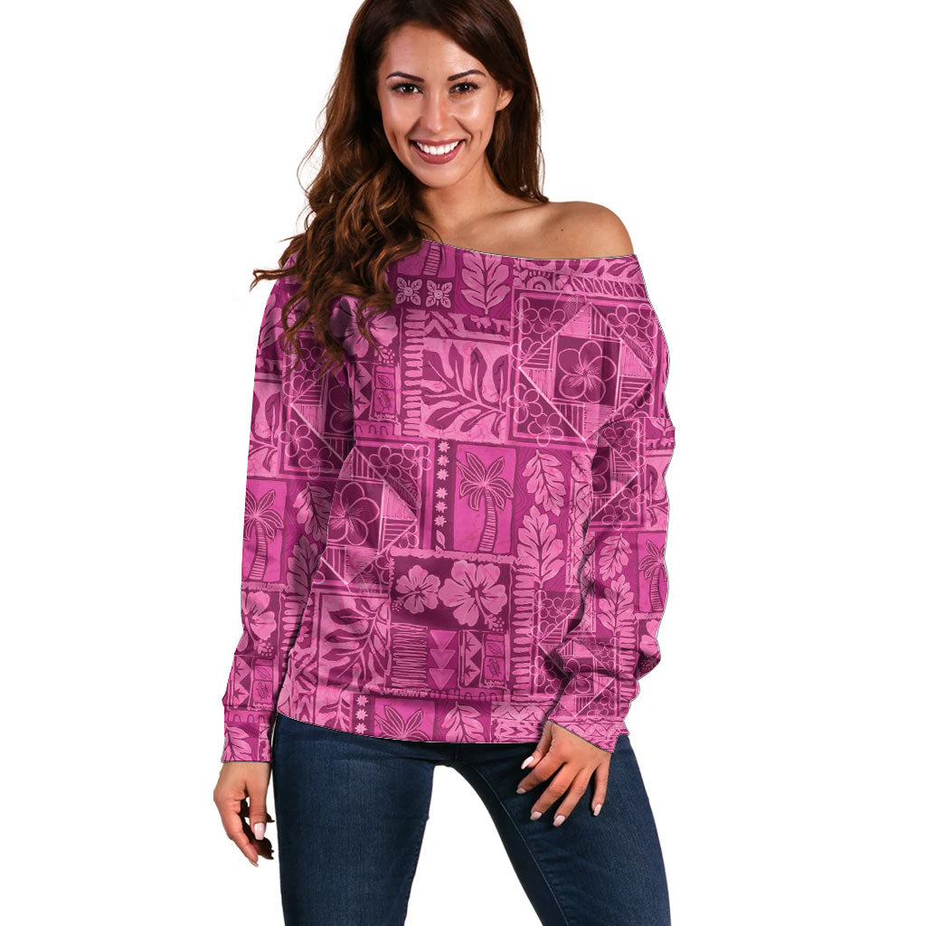 Hawaii Rainforest Beach Tropical Flowers Off Shoulder Sweater