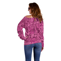 Hawaii Rainforest Beach Tropical Flowers Off Shoulder Sweater