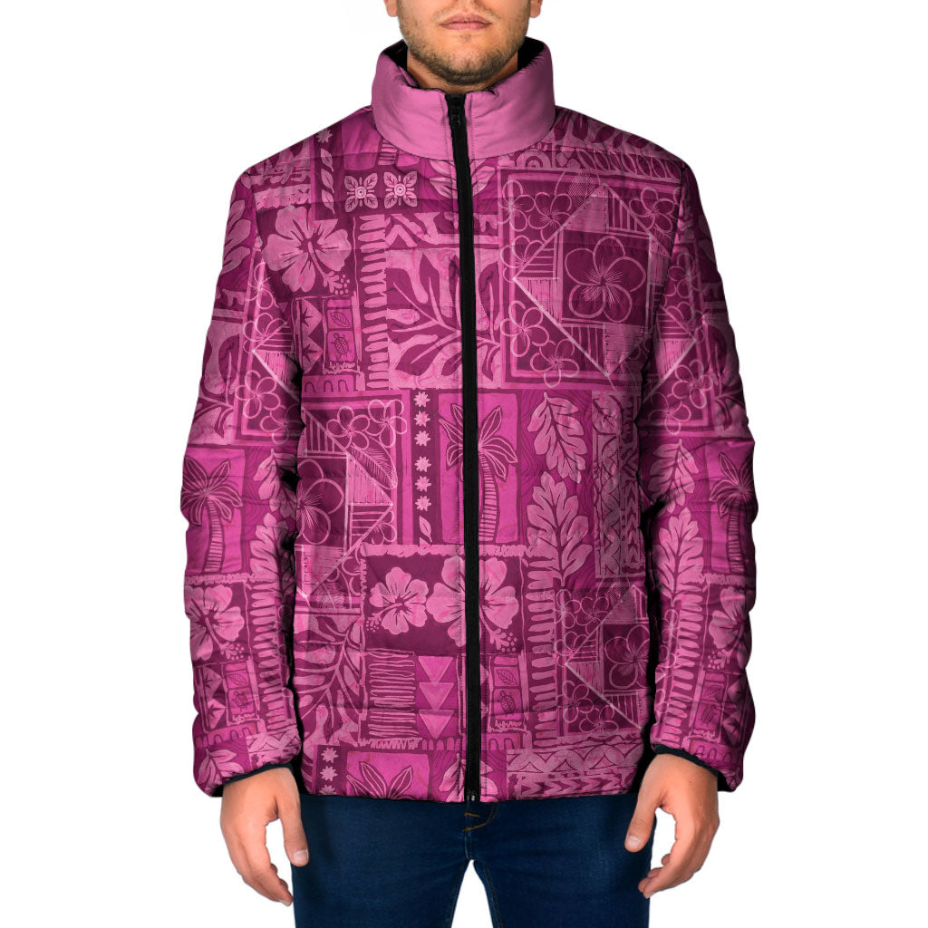 Hawaii Rainforest Beach Tropical Flowers Padded Jacket LT14 Men Pink - Polynesian Pride