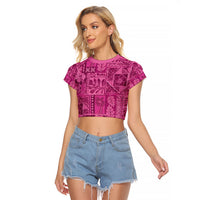 Hawaii Rainforest Beach Tropical Flowers Raglan Cropped T Shirt LT14 Female Pink - Polynesian Pride