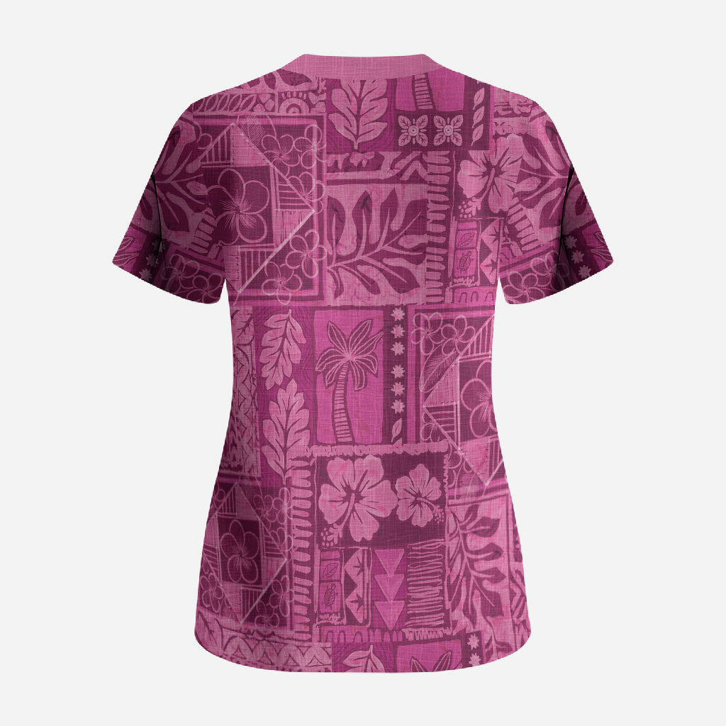Hawaii Rainforest Beach Tropical Flowers Scrub Top LT14 - Polynesian Pride