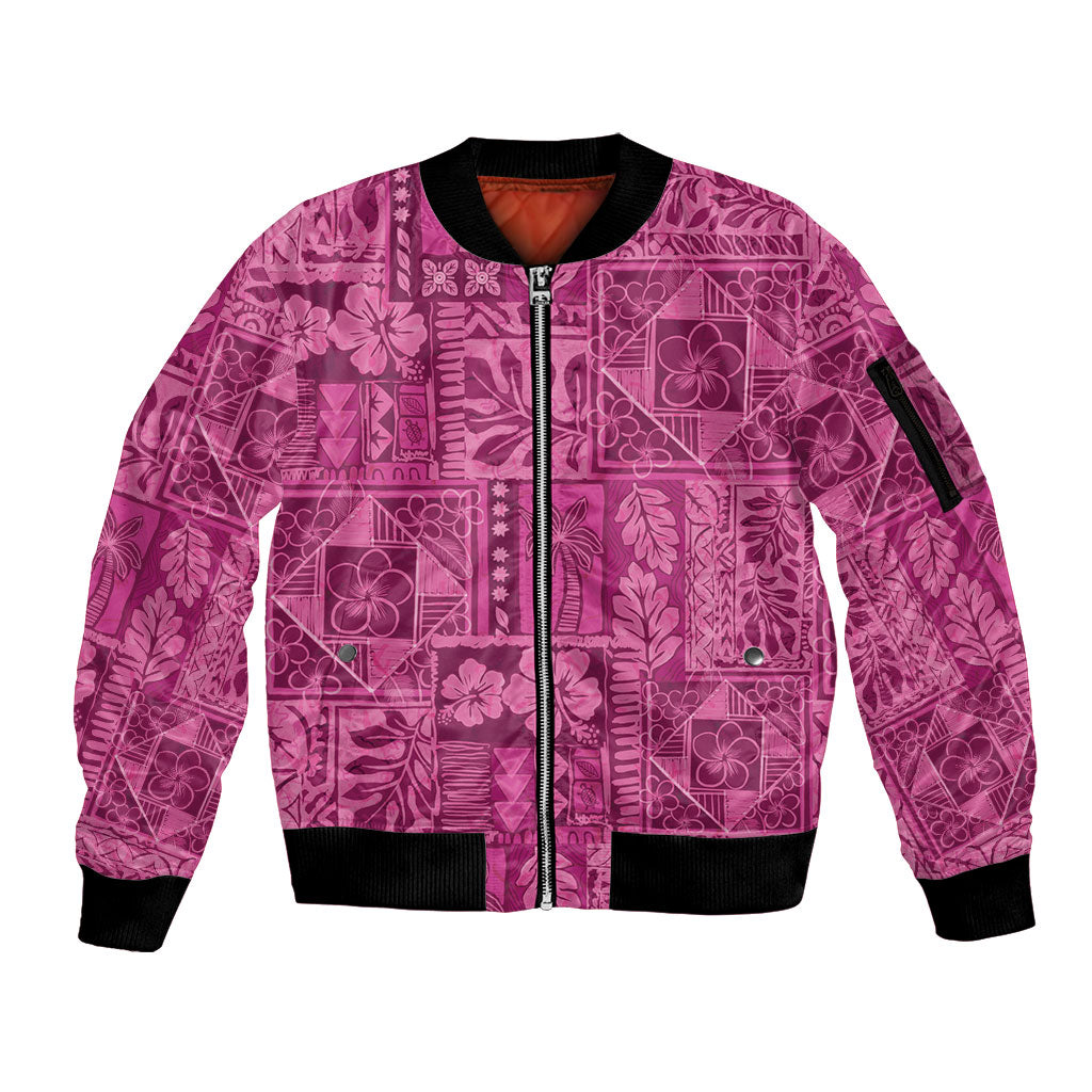 Hawaii Rainforest Beach Tropical Flowers Sleeve Zip Bomber Jacket