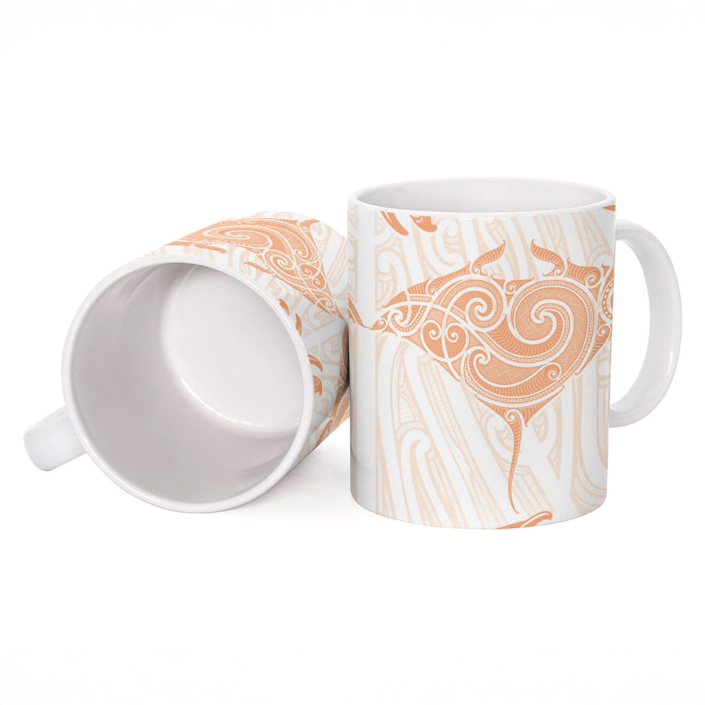 New Zealand Manta Ray Tattoo Ceramic Mug Aotearoa Maori Haehae Orange LT14 - Polynesian Pride