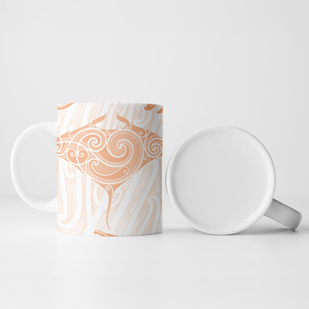 New Zealand Manta Ray Tattoo Ceramic Mug Aotearoa Maori Haehae Orange LT14 - Polynesian Pride