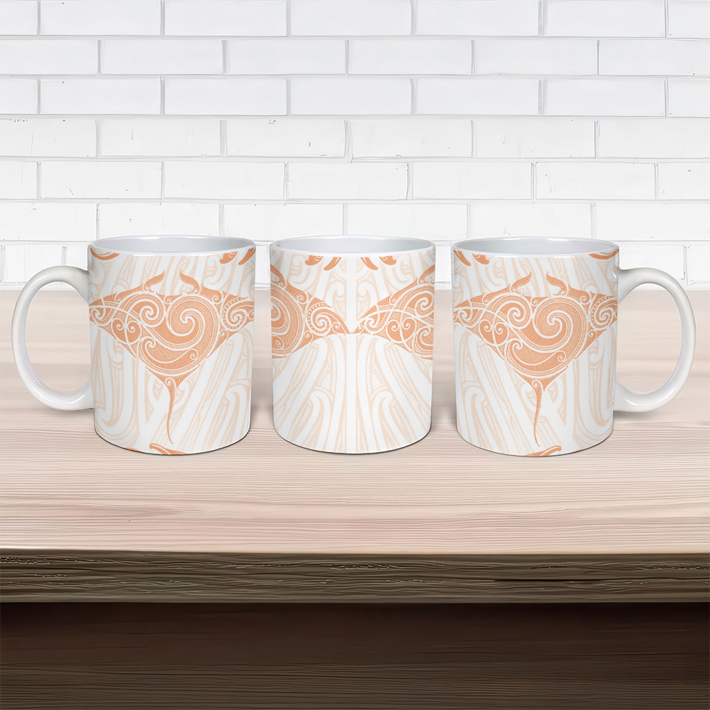 New Zealand Manta Ray Tattoo Ceramic Mug Aotearoa Maori Haehae Orange LT14 - Polynesian Pride