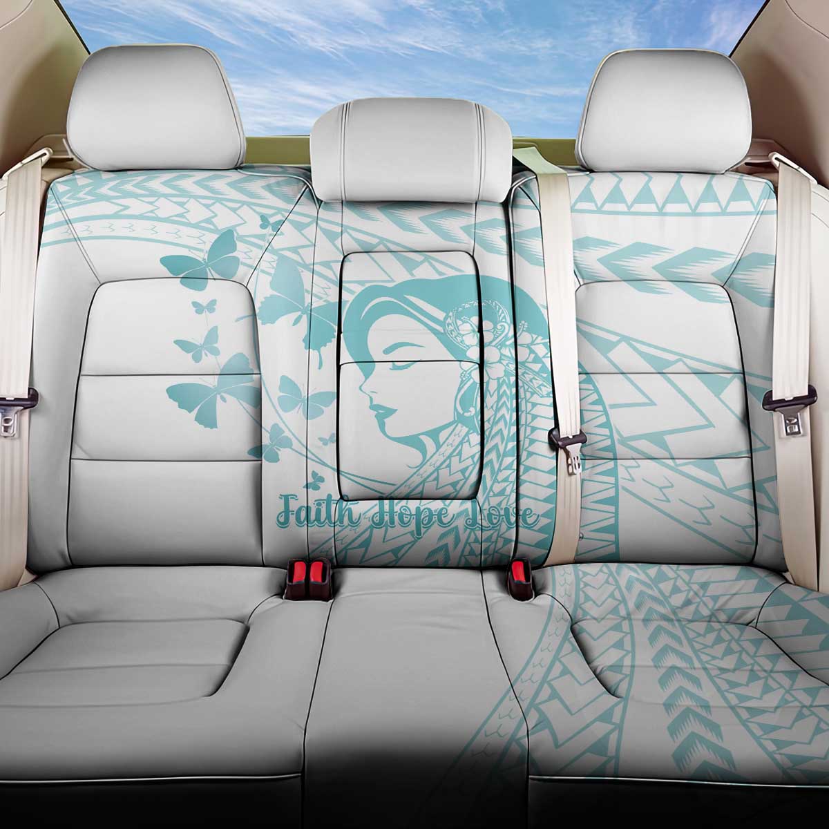 Polynesia Cervical Cancer Awareness Month Back Car Seat Cover Polynesian Women Faith Hope Love! LT14 One Size White - Polynesian Pride