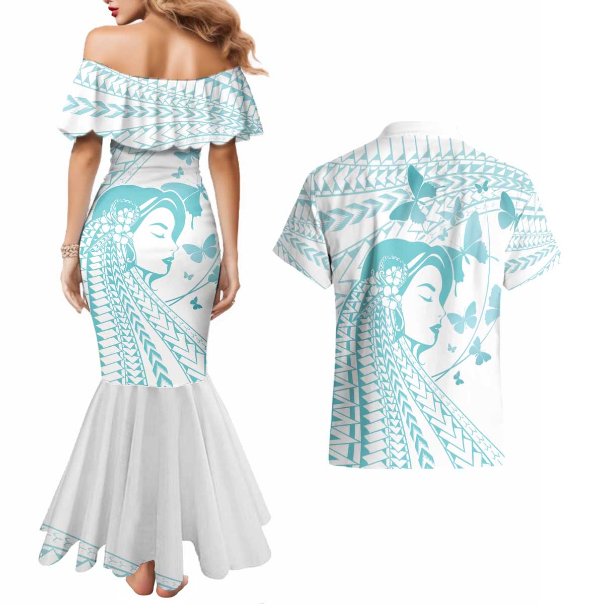 Polynesia Cervical Cancer Awareness Month Couples Matching Mermaid Dress and Hawaiian Shirt Polynesian Women Faith Hope Love! LT14 - Polynesian Pride