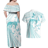 Polynesia Cervical Cancer Awareness Month Couples Matching Off Shoulder Maxi Dress and Hawaiian Shirt Polynesian Women Faith Hope Love! LT14 - Polynesian Pride