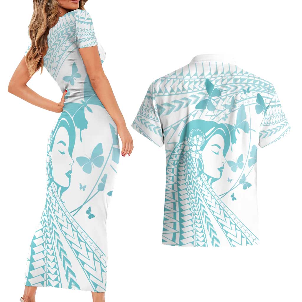 Polynesia Cervical Cancer Awareness Month Couples Matching Short Sleeve Bodycon Dress and Hawaiian Shirt Polynesian Women Faith Hope Love! LT14 - Polynesian Pride