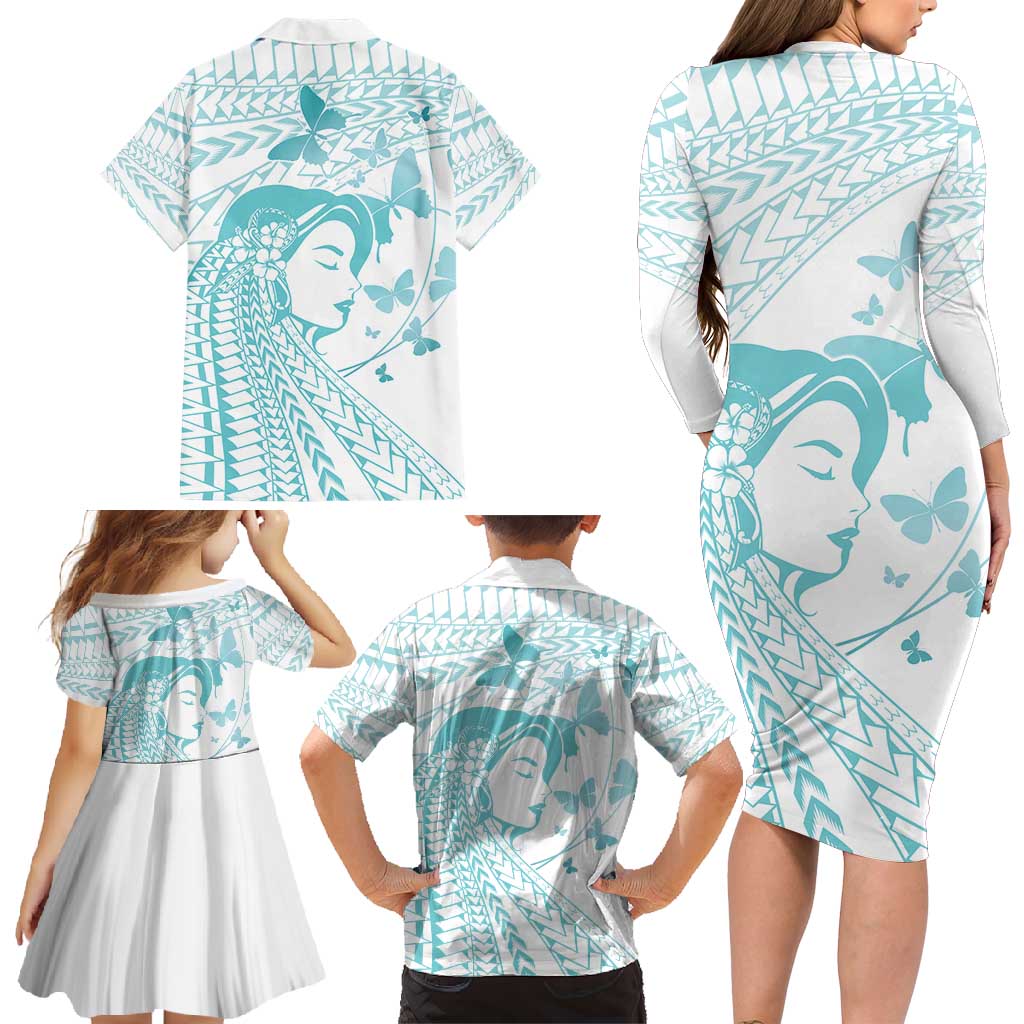 Polynesia Cervical Cancer Awareness Month Family Matching Long Sleeve Bodycon Dress and Hawaiian Shirt Polynesian Women Faith Hope Love! LT14 - Polynesian Pride