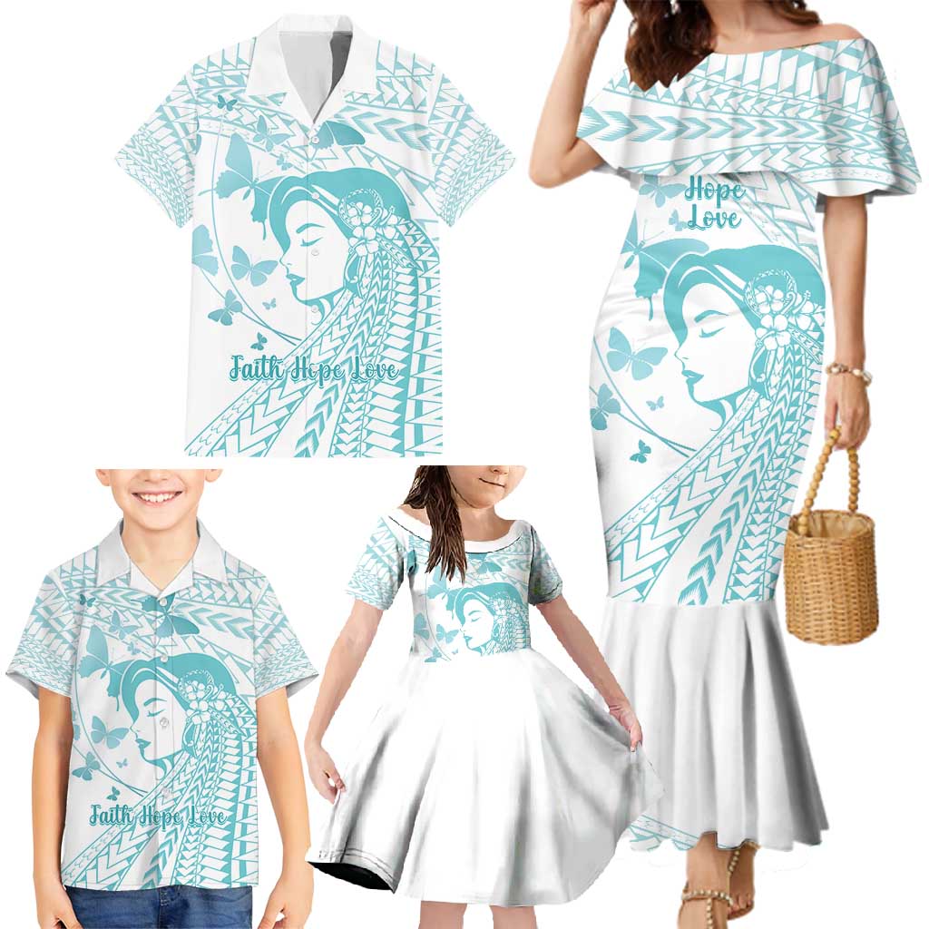 Polynesia Cervical Cancer Awareness Month Family Matching Mermaid Dress and Hawaiian Shirt Polynesian Women Faith Hope Love! LT14 - Polynesian Pride