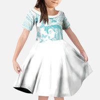 Polynesia Cervical Cancer Awareness Month Family Matching Off The Shoulder Long Sleeve Dress and Hawaiian Shirt Polynesian Women Faith Hope Love! LT14 Daughter's Dress White - Polynesian Pride