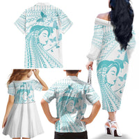 Polynesia Cervical Cancer Awareness Month Family Matching Off The Shoulder Long Sleeve Dress and Hawaiian Shirt Polynesian Women Faith Hope Love! LT14 - Polynesian Pride