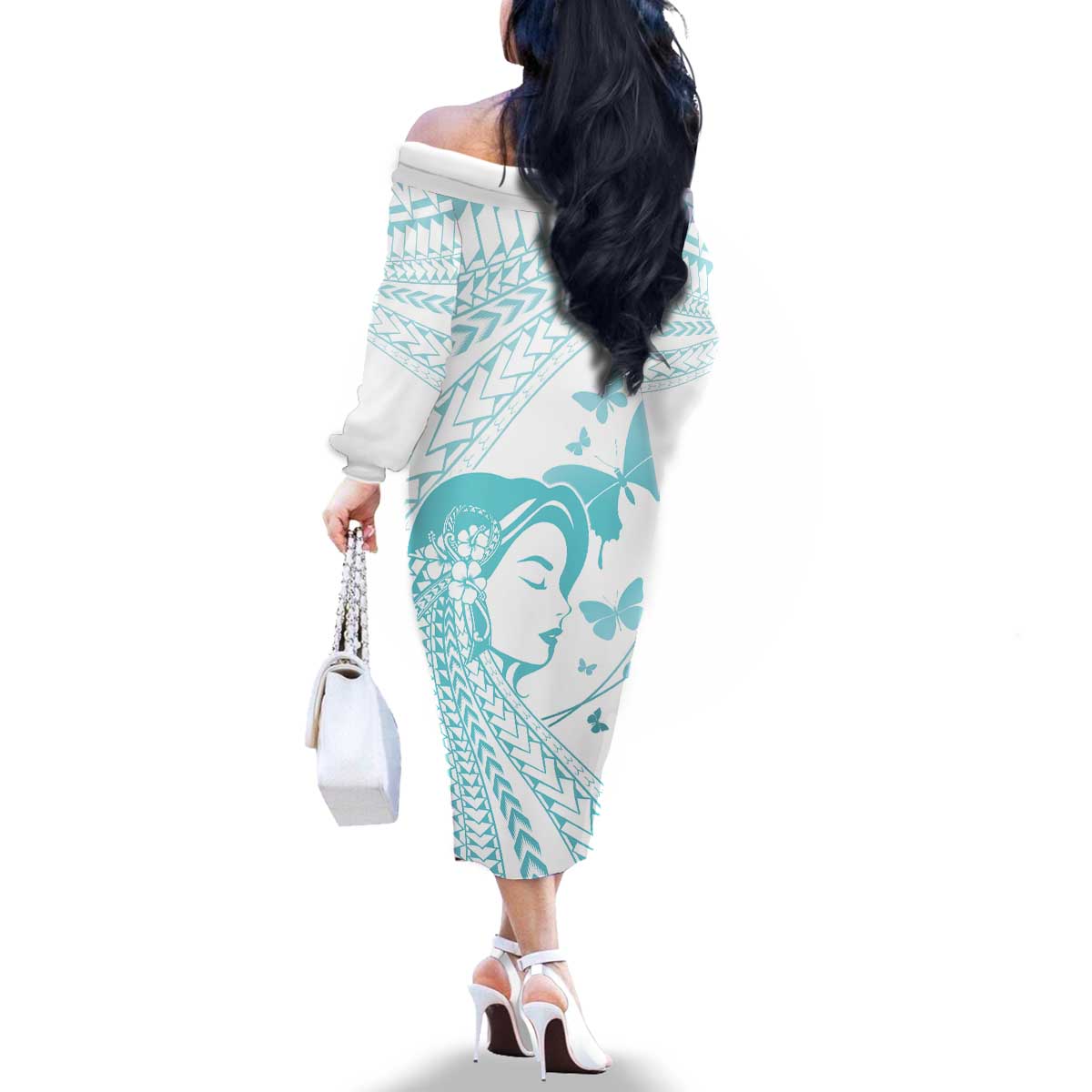 Polynesia Cervical Cancer Awareness Month Family Matching Off The Shoulder Long Sleeve Dress and Hawaiian Shirt Polynesian Women Faith Hope Love! LT14 - Polynesian Pride