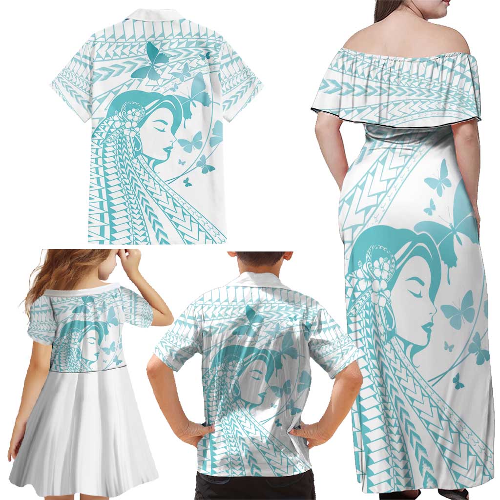 Polynesia Cervical Cancer Awareness Month Family Matching Off Shoulder Maxi Dress and Hawaiian Shirt Polynesian Women Faith Hope Love! LT14 - Polynesian Pride