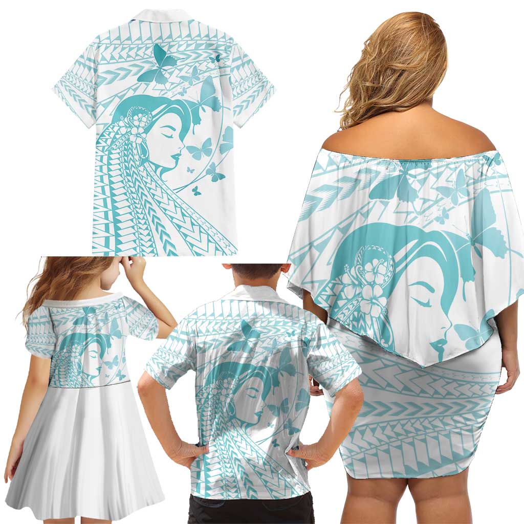 Polynesia Cervical Cancer Awareness Month Family Matching Off Shoulder Short Dress and Hawaiian Shirt Polynesian Women Faith Hope Love! LT14 - Polynesian Pride