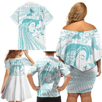 Polynesia Cervical Cancer Awareness Month Family Matching Off Shoulder Short Dress and Hawaiian Shirt Polynesian Women Faith Hope Love! LT14 - Polynesian Pride