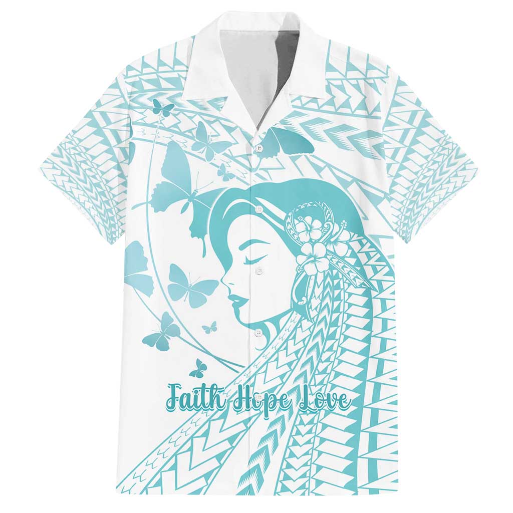 Polynesia Cervical Cancer Awareness Month Family Matching Off Shoulder Short Dress and Hawaiian Shirt Polynesian Women Faith Hope Love! LT14 Dad's Shirt - Short Sleeve White - Polynesian Pride