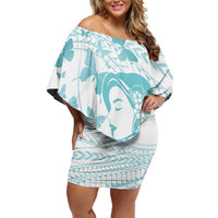 Polynesia Cervical Cancer Awareness Month Family Matching Off Shoulder Short Dress and Hawaiian Shirt Polynesian Women Faith Hope Love! LT14 Mom's Dress White - Polynesian Pride